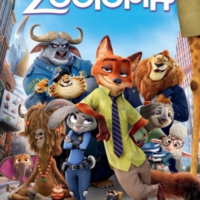 Capa do filme Zootopia da Walt Disney com personagens animais em ambiente urbano