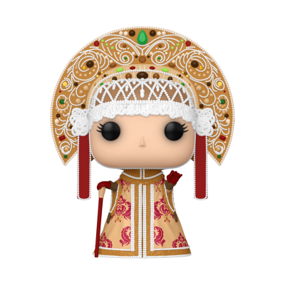 Figura Funko Pop com traje tradicional dourado e vermelho e kokoshnik decorado