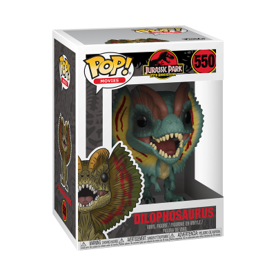 Boneco Funko Pop Dilophosaurus do Jurassic Park na caixa
