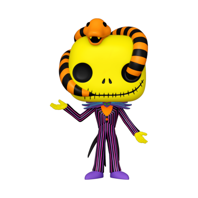 Figura collectível Funko Pop de personagem amarelo com cobra na cabeça.