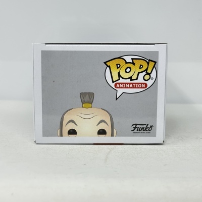 Caixa branca com boneco de cabelo castanho alto e texto POP! ANIMATION.