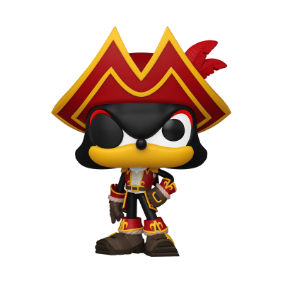 Figura colecionável de vinil de personagem pirata com chapéu vermelho e dourado e tapa-olho preto
