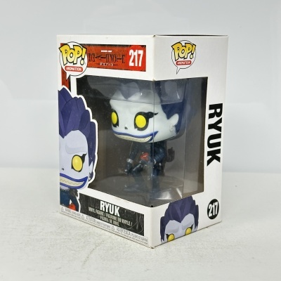 Caixa de figura Funko Pop! Animation Ryuk Death Note número 217 com figura visível dentro