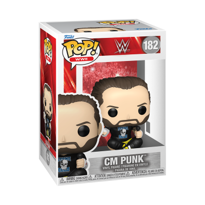 Funko Pop! de CM Punk, edição WWE 182, em caixa de vinil