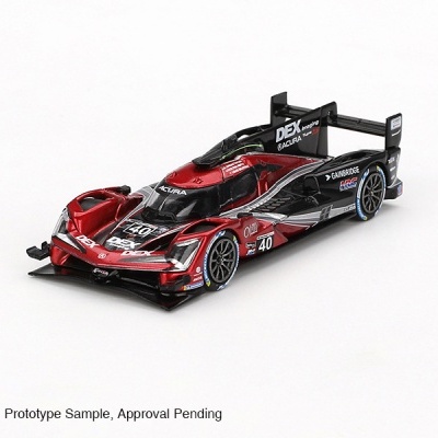 Miniatura de carro de corrida Prototype Sample vermelho preto e branco com texto DEX GARAGE.