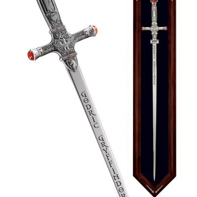 Espada Godric Gryffindor decorativa com moldura de madeira