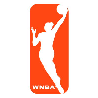 Logótipo WNBA com silhueta de jogadora de basquetebol branca em fundo laranja