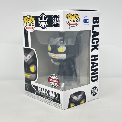 Boneco Funko Pop Black Hand na embalagem original transparente com texto e logos