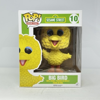 Figura vinil Big Bird da coleção Pop! Sesame Street número 10 em caixa branca com detalhes verdes