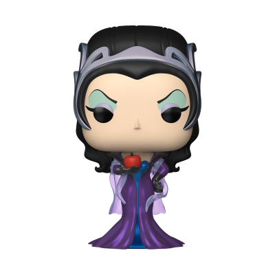 Figura Funko Pop® da Maléfica com vestido roxo e azul segurando maçã vermelha