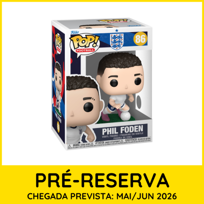 Figura Funko Pop Phil Foden com equipamento de futebol branco na caixa