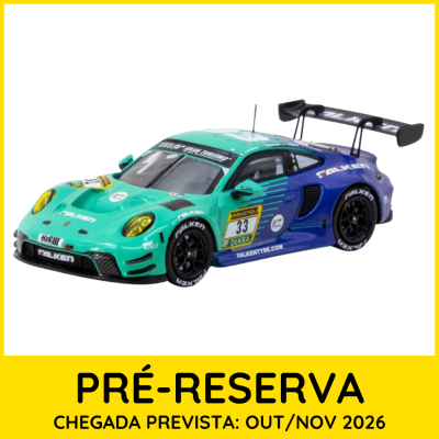 Modelo de carro de corrida verde e azul com número 33 e adesivos de patrocinadores