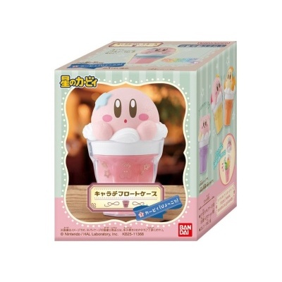 Caixa de produto com figura Kirby gelado dentro de copo