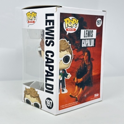 Figura Pop! Rocks de Lewis Capaldi com caixa branca e vermelha.