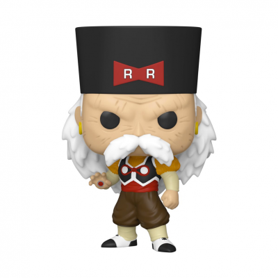 Figura Funko Pop com chapéu preto e símbolo vermelho duplo R