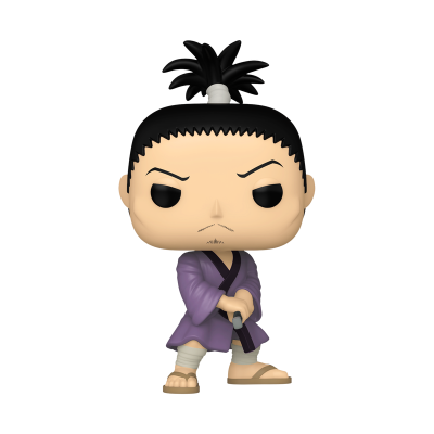 Figura colecionável Funko Pop de personagem masculino com kimono roxo e cabelo preso