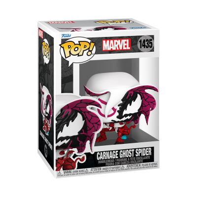 Funko Pop! Marvel Carnage Ghost Spider dentro de caixa na embalagem