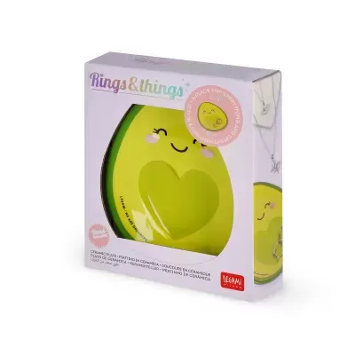 Prato de cerâmica verde para anéis com embalagem