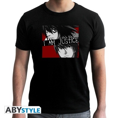 T-shirt preta com estampa anime e texto I AM JUSTICE.