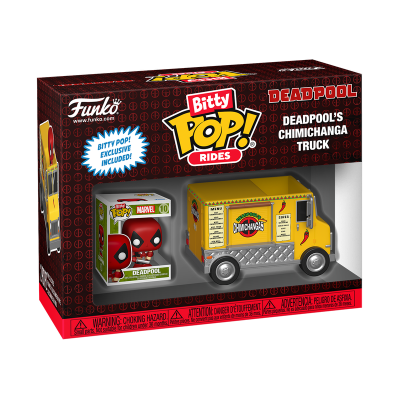 Figura Funko Pop Deadpool com camião amarelo Deadpool's Chimichanga Truck em caixa de embalagem
