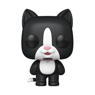 Figura Funko Pop de gato preto e branco com coleira cor de rosa