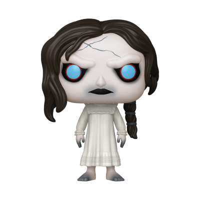 Boneco Funko Pop com cabelo castanho, vestido branco e olhos azuis