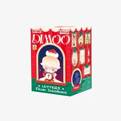 Caixa de brinquedo DIMOO WORLD POP MART com boneco de Pai Natal.