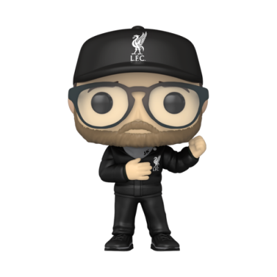 Funko Pop com roupa preta e boné do Liverpool FC
