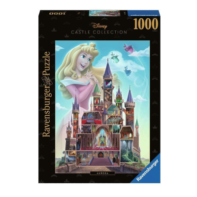 Caixa de quebra-cabeças Ravensburger Disney Castle Collection com imagem da Aurora e castelo