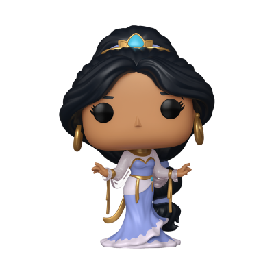 Boneca Funko Pop da princesa Jasmine com vestido azul claro e acessórios dourados