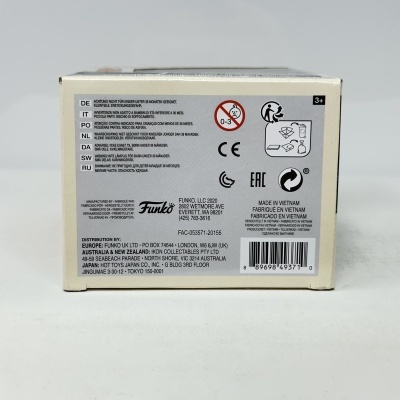 Caixa de produto branca com informações de segurança, fabrico e distribuição