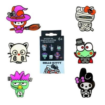 Pins colecionáveis Hello Kitty tema Halloween coloridos e embalados