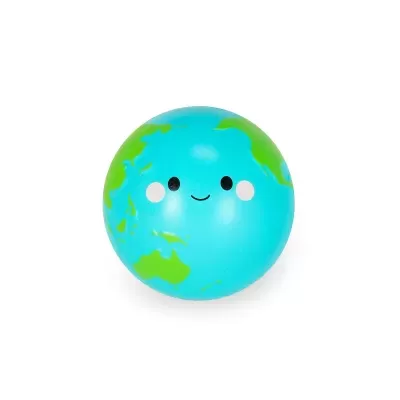 Bola de globo terrestre azul e verde com rosto sorridente
