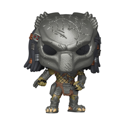 Figura colecionável Funko Pop do Predator com capacete cinzento e roupas de caça