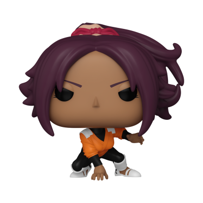 Figura de vinil Funko Pop com cabelo roxo e roupa desportiva laranja