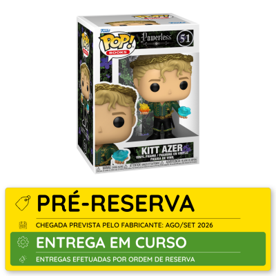 Figura Funko Pop! Kitt Azer da coleção Powerless em caixa transparente com etiqueta amarela de pré-reserva.