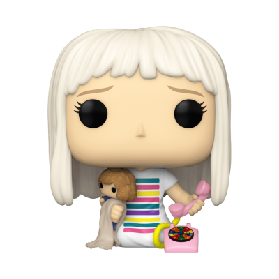 Figura de vinil Funko Pop com cabelo branco e telefone cor-de-rosa