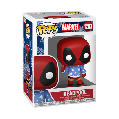 Figura Funko Pop! Deadpool edição Marvel 1283 com camisola azul de flocos de neve em caixa