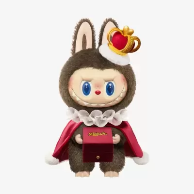 Figura de vinil com textura peluda castanha e capa vermelha