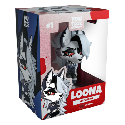 Figura de vinil LOONA com pelo cinza e cabelo prateado em embalagem