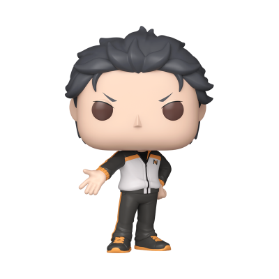 Figura Funko Pop com fato desportivo preto, branco e laranja