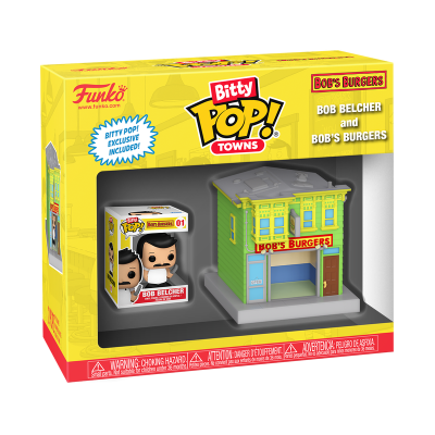 Caixa de brinquedo Funko Bitty Pop! com figura Bob Belcher e loja Bob's Burgers