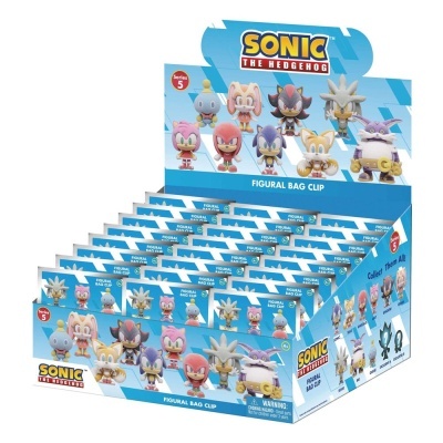 Expositor azul com figuras Sonic the Hedgehog Série 5 em miniatura