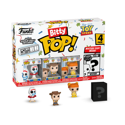 Pack de 4 figuras Funko Bitty Pop! Toy Story com personagens e caixa colorida