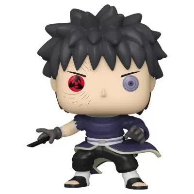 Figura Funko Pop de personagem masculino com cabelo preto e olhos diferentes em pose de combate