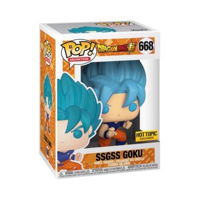 Figura Funko Pop de vinil SSGSS Goku com cabelo azul em caixa branca e laranja