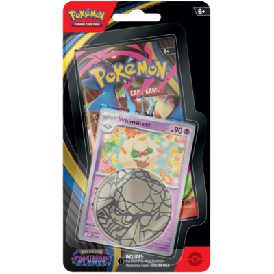 Pack de cartas Pokémon com cartão Whimsicott e medalha prateada