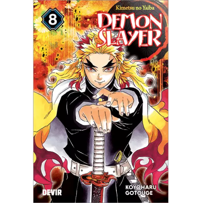Capa do livro Demon Slayer volume 8 com personagem segurando katana
