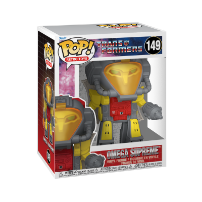 Figura em vinil Funko Pop! Retro Toys Omega Supreme da coleção Transformers na caixa