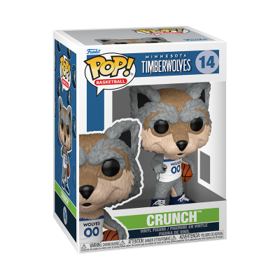 Funko Pop! Crunch mascote dos Minnesota Timberwolves de vinil numa caixa